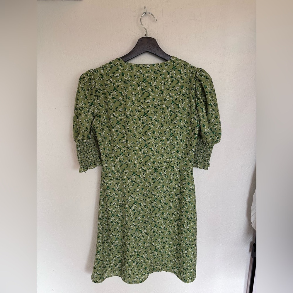 Reformation Green Alison Floral Button Down Short Puff Sleeve Mini Sun Dress - Picture 9 of 14